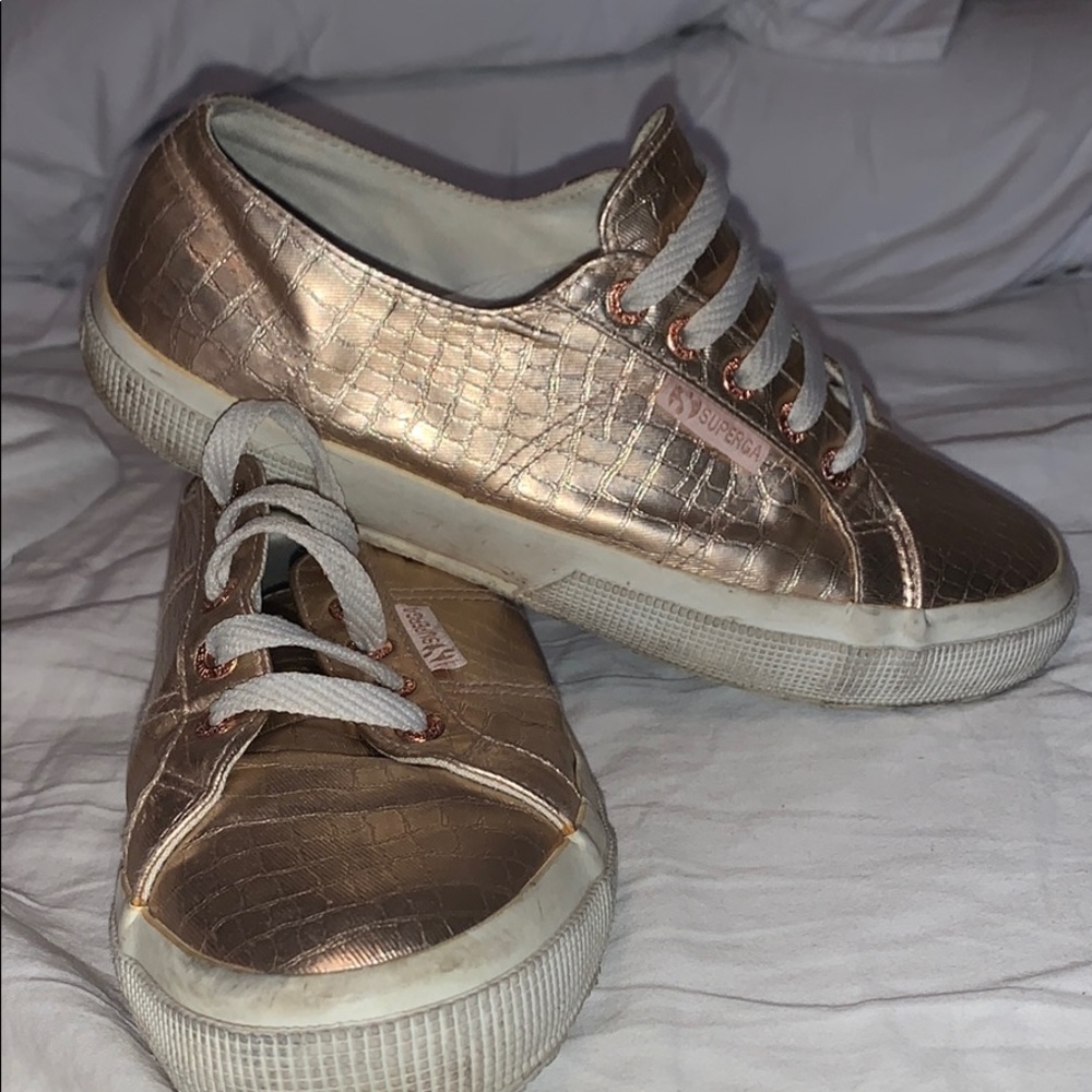 Rose Gold textured alligator Superga sneaker